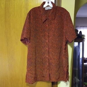 New Gear Plus Size 2X Orange & Black Leopard Print Polyester Blouse w/ Collar